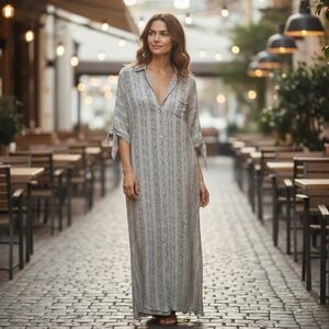 Faithfull the Brand Gigi Oversized Belted Maxi Shirt Dress Beach Vacation Sz S